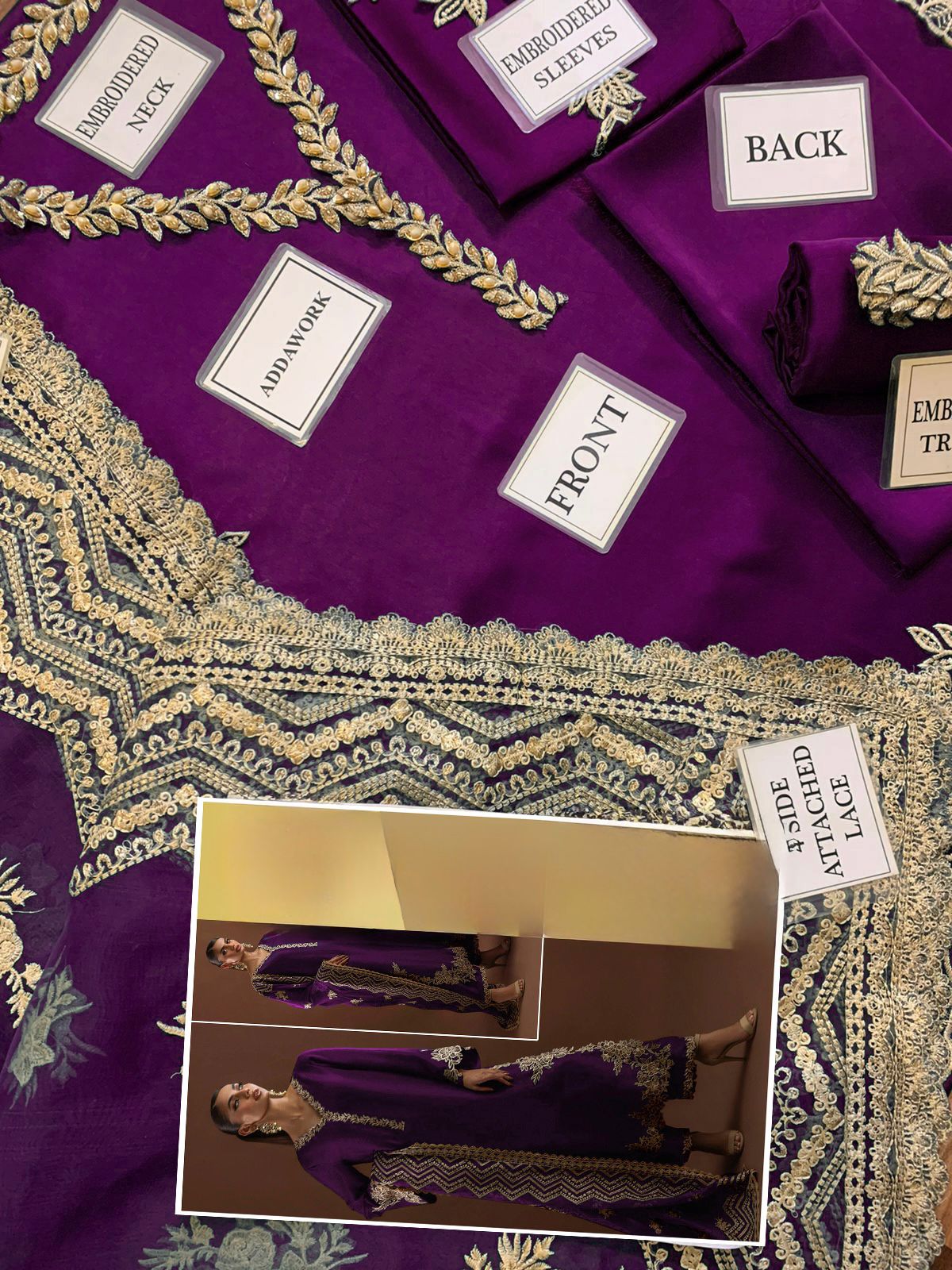 :ZAINAB CHOTANI silk embroidered hand work unstitced 3pc✓