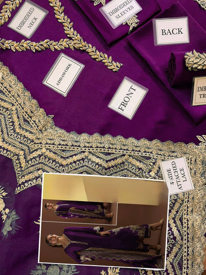 :ZAINAB CHOTANI silk embroidered hand work unstitced 3pc✓