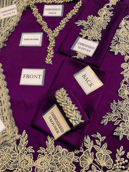 :ZAINAB CHOTANI silk embroidered hand work unstitced 3pc✓