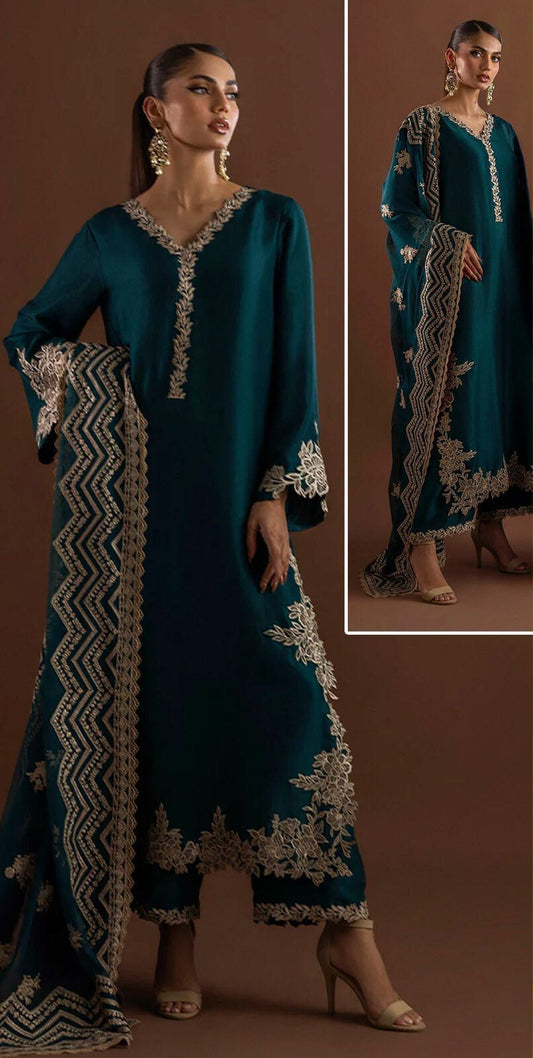 :ZAINAB CHOTANI silk embroidered hand work unstitced 3pc✓