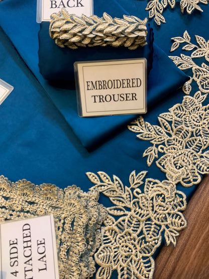 :ZAINAB CHOTANI silk embroidered hand work unstitced 3pc✓