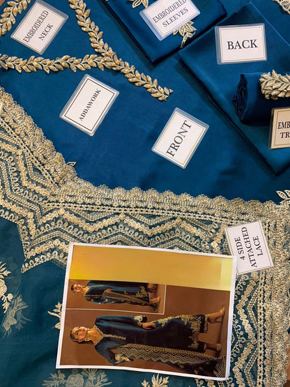 :ZAINAB CHOTANI silk embroidered hand work unstitced 3pc✓