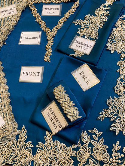 :ZAINAB CHOTANI silk embroidered hand work unstitced 3pc✓