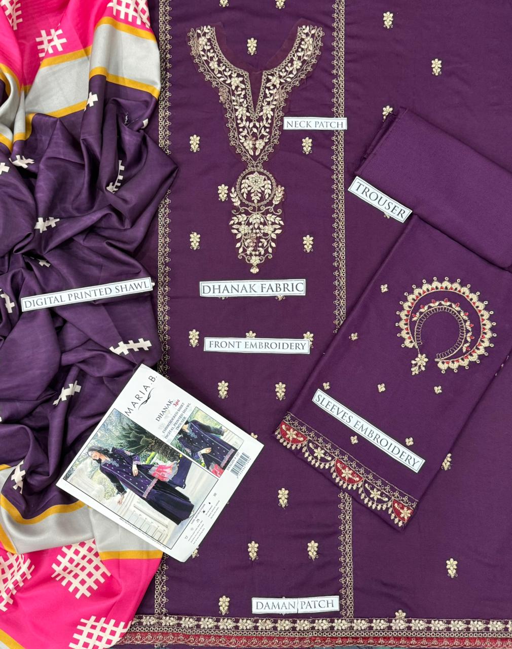 3pc  MARIA B 🟨 CATEGORY : DHANAK 3PC EMBROIDERED
