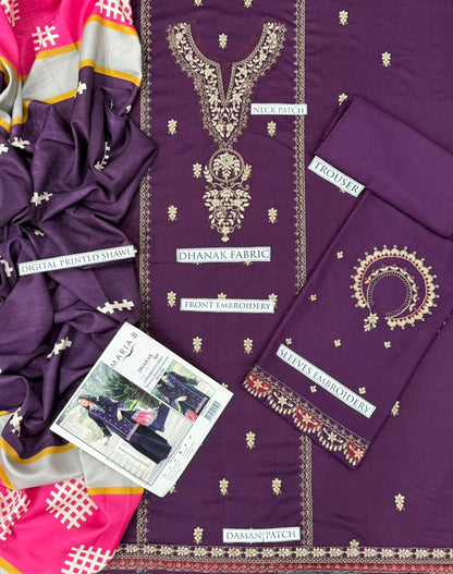 3pc  MARIA B 🟨 CATEGORY : DHANAK 3PC EMBROIDERED