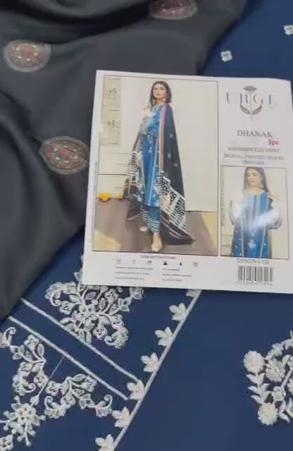 3pc URGE 🟨 DHANAK 3PC Embroidered